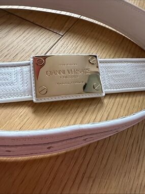 Versace White Leather Belt with Gold Logo Plate